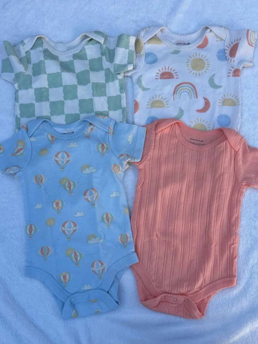 Blue Hot Air Balloon & Coral Ribbed Baby bodysuit Set